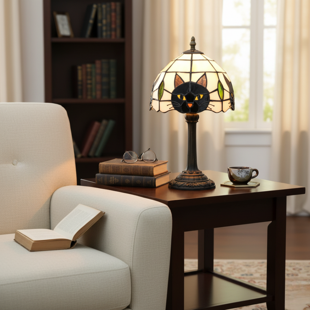 Retro Baroque Table Lamp with Black Cat – table lamp | Atelier Tan Singapore