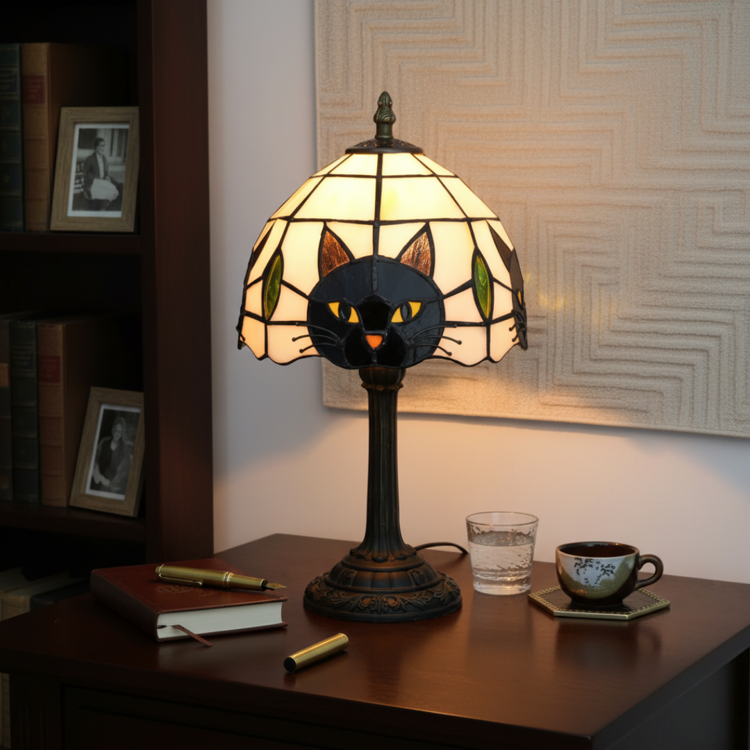 Retro Baroque Table Lamp with Black Cat – table lamp | Atelier Tan Singapore