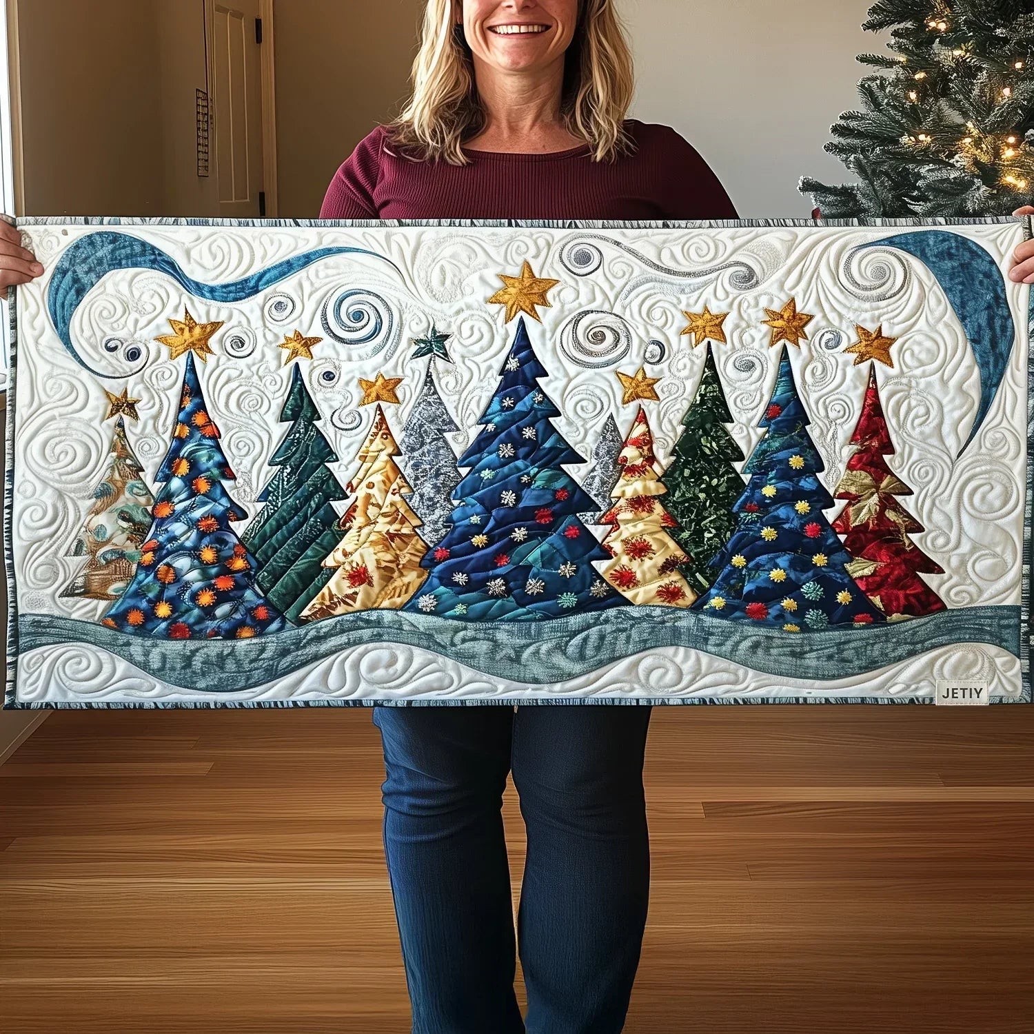 Quilted Table Runner - Snowy Pine Landscape – table runner | Atelier Tan Singapore