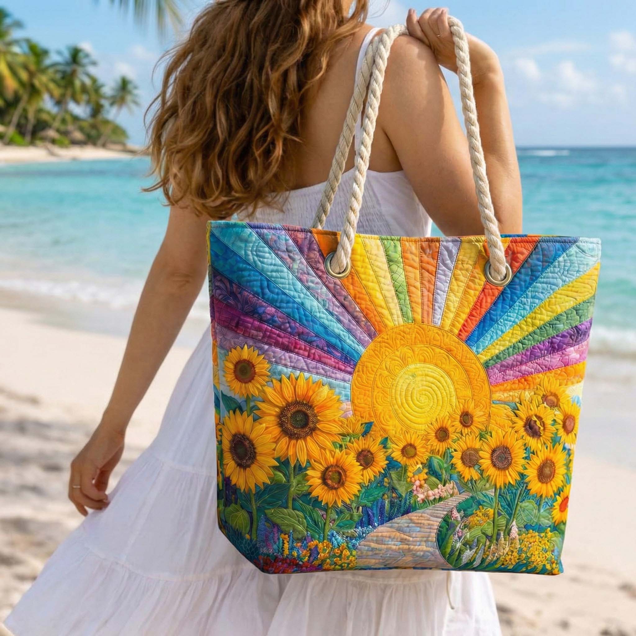 Handmade Beach Bag | Rainbow Sun – beach bag | Atelier Tan Singapore