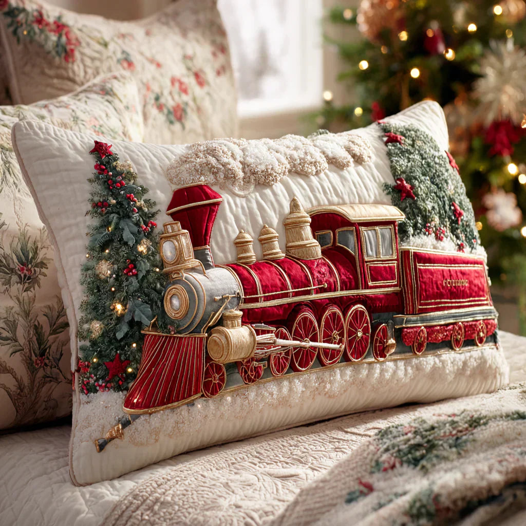 Padded Cushion Cover - Festive Steam Locomotive – cushion cover | Atelier Tan Singapore